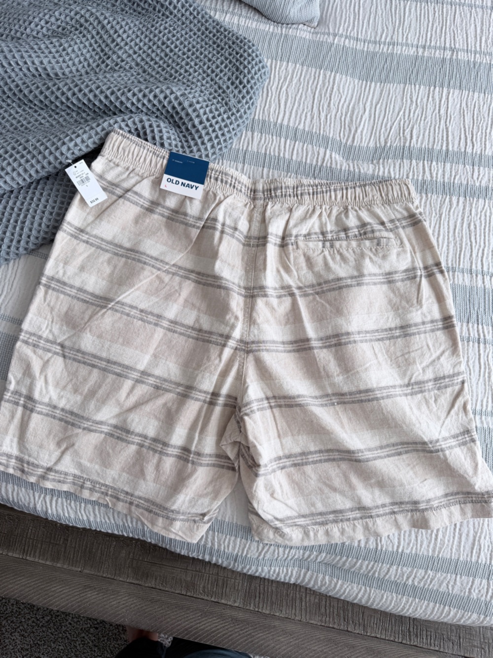 Old Navy Beige and Gray Striped Drawstring Shorts